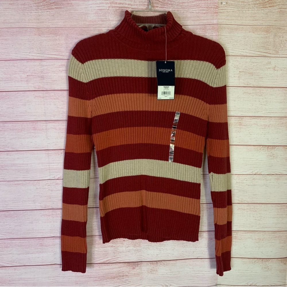 Sonoma Vertical Stripe Turtleneck Long Sleeves Sweater Size Medium